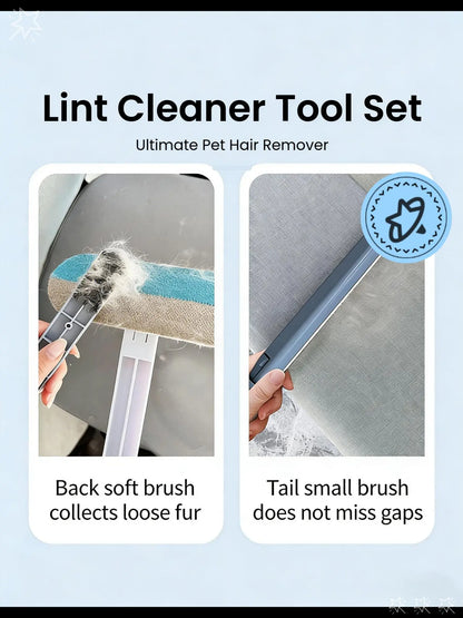 Long Handle Pet Hair Removal Brush and Cleaning Gloves Set, 4-in-1 Washable Lint Cleaner for Indoor Pet Hair Maintenance