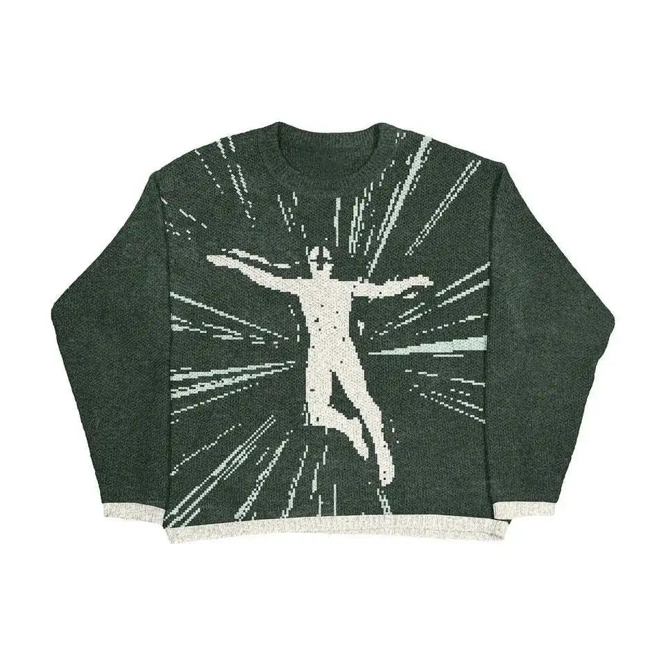 2024 Vintage Wool Knitted Pullover Sweater in Green - Unisex Hip Hop Street Gothic Y2K Harajuku Punk Style