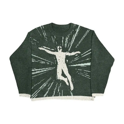 2024 Vintage Wool Knitted Pullover Sweater in Green - Unisex Hip Hop Street Gothic Y2K Harajuku Punk Style