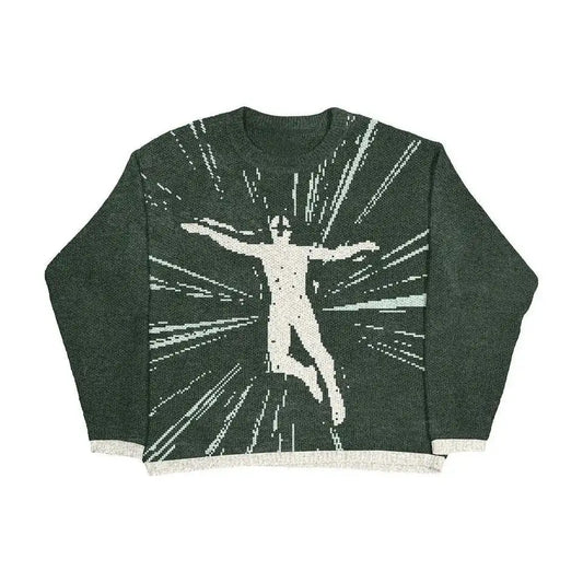 2024 Vintage Wool Knitted Pullover Sweater in Green - Unisex Hip Hop Street Gothic Y2K Harajuku Punk Style