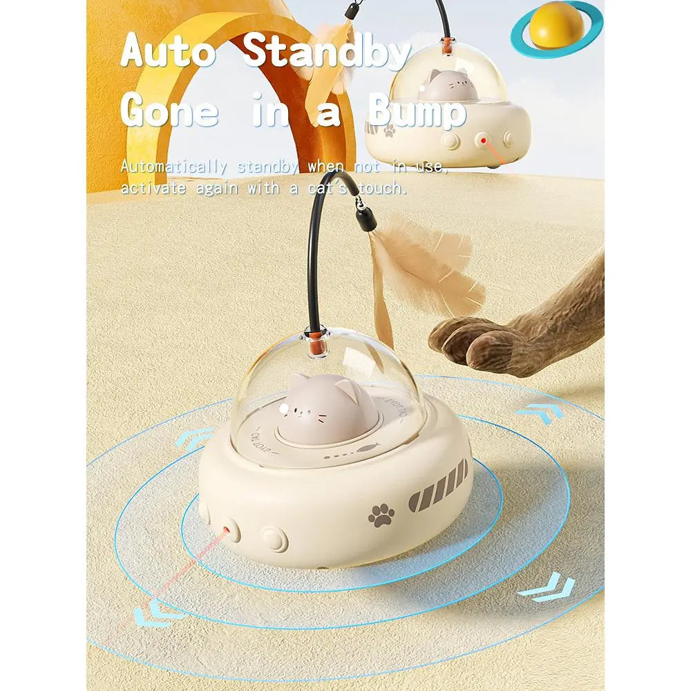 Interactive 2-in-1 Smart Laser and Feather Wand Toy for Indoor Cats - Automatic Rotating Electric Pet Toy for Engaging Self-Play and Boredom Relief