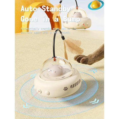 Interactive 2-in-1 Smart Laser and Feather Wand Toy for Indoor Cats - Automatic Rotating Electric Pet Toy for Engaging Self-Play and Boredom Relief